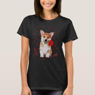 Corgi Valentines Day Hearts Kärlek Ro Flower T Shirt