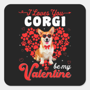 Corgi Valentines day Tee Rolig hund Valentine Gift Fyrkantigt Klistermärke