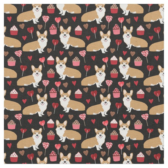 Corgi Valentiness Fabric - svart Tyg (Närbild)