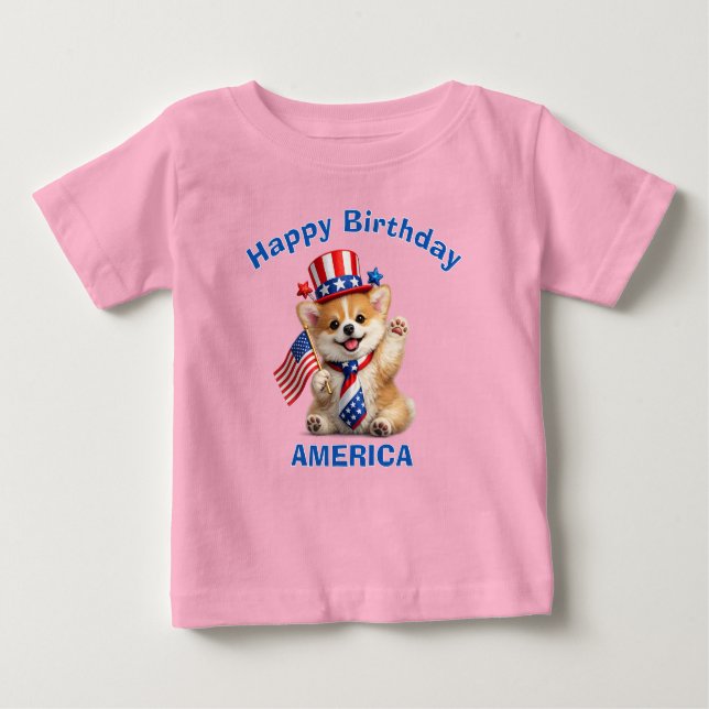 Corgi-valp (2q) Patriotisk barn t-shirt (Framsida)