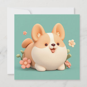 Corgi-valp 3D ler stil Blommig äng vykort