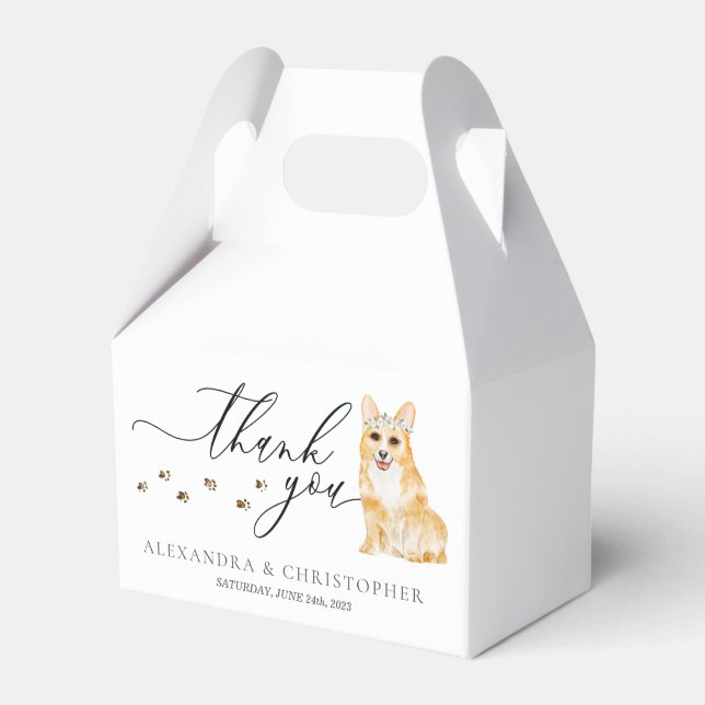 Corgi-valp Bröllopskalligrafi Tack Presentaskar (Framsidan Sidan)