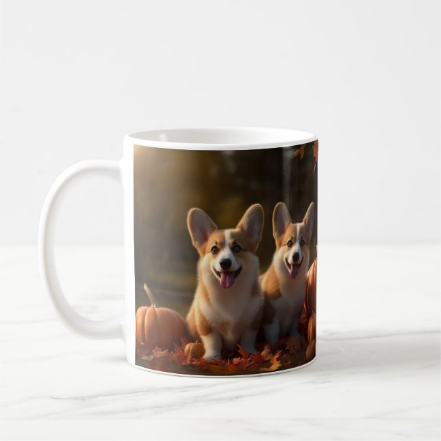 Corgi Valp Höstglädje Pumpa  Kaffemugg (Vänster)