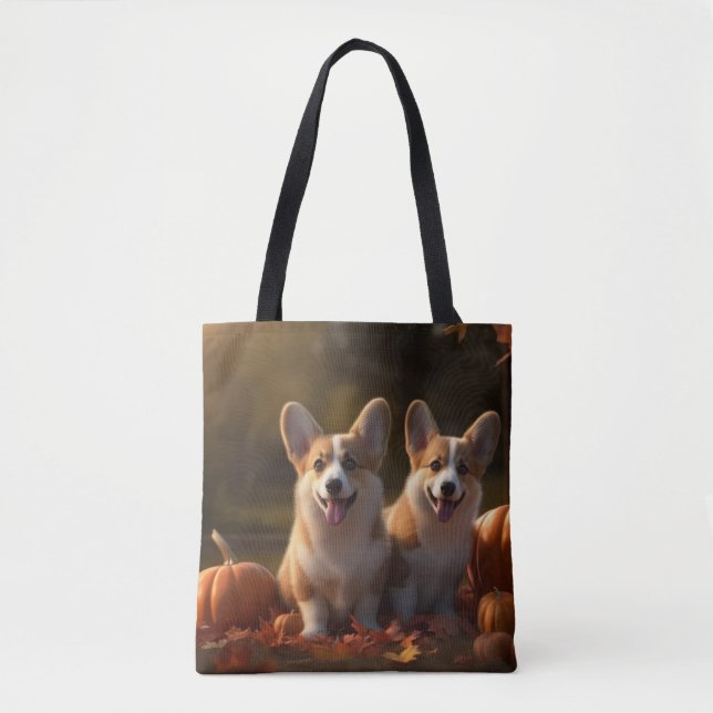 Corgi Valp Höstglädje Pumpa  Tygkasse (Framsida)