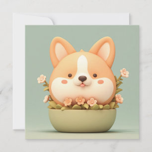 Corgi-valp i söt 3D lerbunt Floral skål vykort