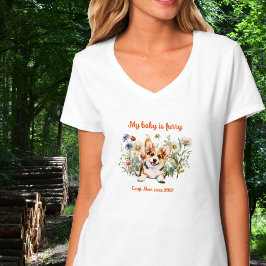 Corgi-valp i vildblommor Anpassad text T Shirt