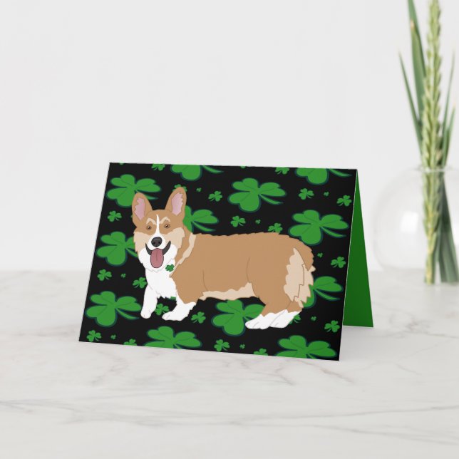 Corgi-valp på St. Patrick's Day Helgkort (Framsida)