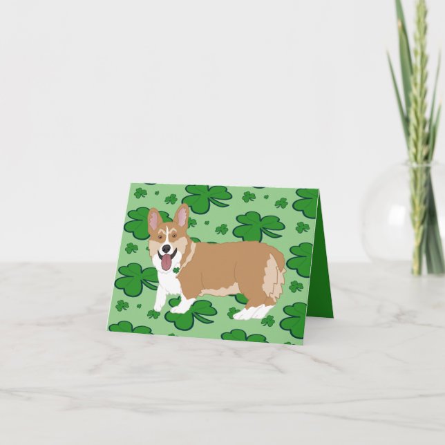 Corgi-valp på St. Patrick's Day Helgkort (Framsida)
