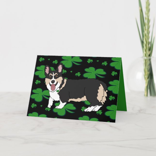 Corgi-valp på St. Patrick's Day Helgkort (Framsida)