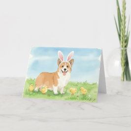 Corgi-valp Påsk Vår Vattenfärg Helgkort