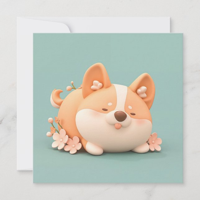 Corgi-valpkonst med söt, knubbig 3D lervykort (Framsida)