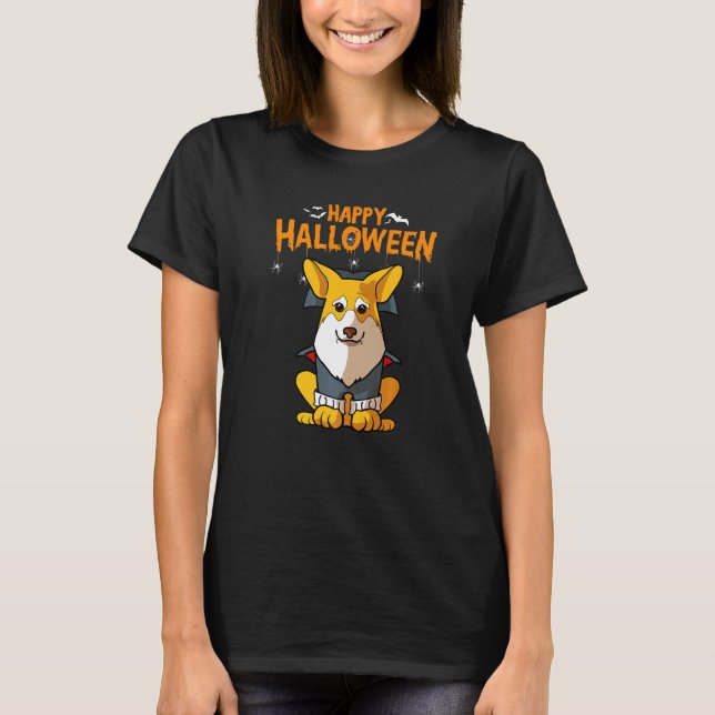 Corgi vampyrkostym hund Halloween T Shirt (Framsida)
