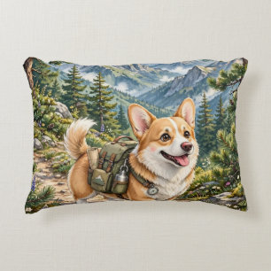 Corgi vandrar i bergen Vattenfärg Accentkudde Prydnadskudde