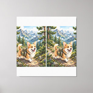 Corgi vandrar i bergen Vattenfärg Canvastryck