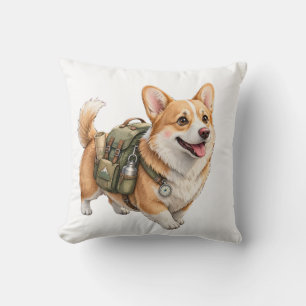 Corgi vandringsäventyr akvarell kastkudde kudde