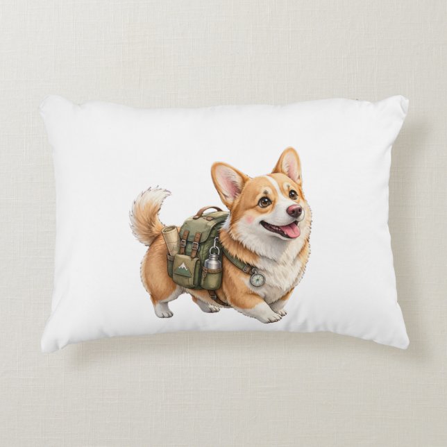 Corgi vandringsäventyr Vattenfärgsaccentkudde  Prydnadskudde (Framsidan)