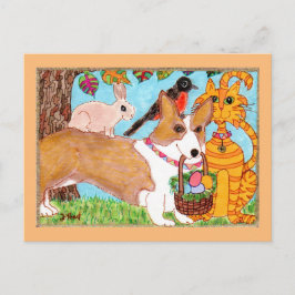 Corgi & vänner med påsk för Folk konst för Helg Vykort
