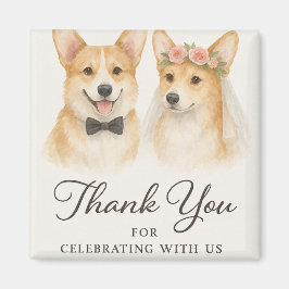 Corgi Vattenfärg Bröllop Tack Magnet