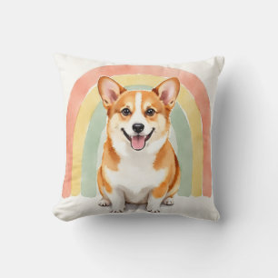 Corgi Vattenfärg Regnbågsbåge Konst Kudde