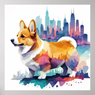 Corgi Vintage Animal Nature Environment City Art Poster