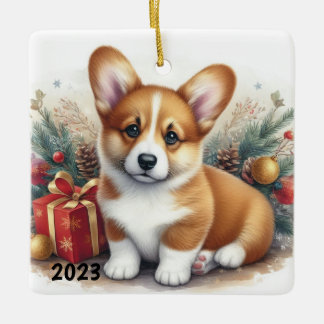 Corgi Watercolor Ornament Customization är tillgän