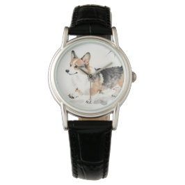 Corgi Watercolor – Whimsical Japansk Bläck Hund Ko Armbandsur