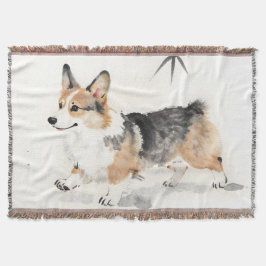 Corgi Watercolor – Whimsical Japansk Bläck Hund Ko Filt