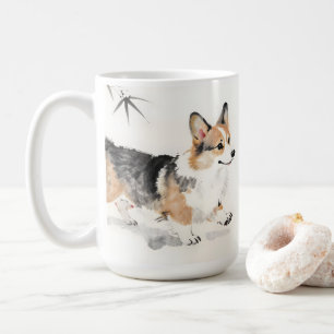 Corgi Watercolor – Whimsical Japansk Bläck Hund Ko Kaffemugg