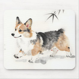 Corgi Watercolor – Whimsical Japansk Bläck Hund Ko Musmatta