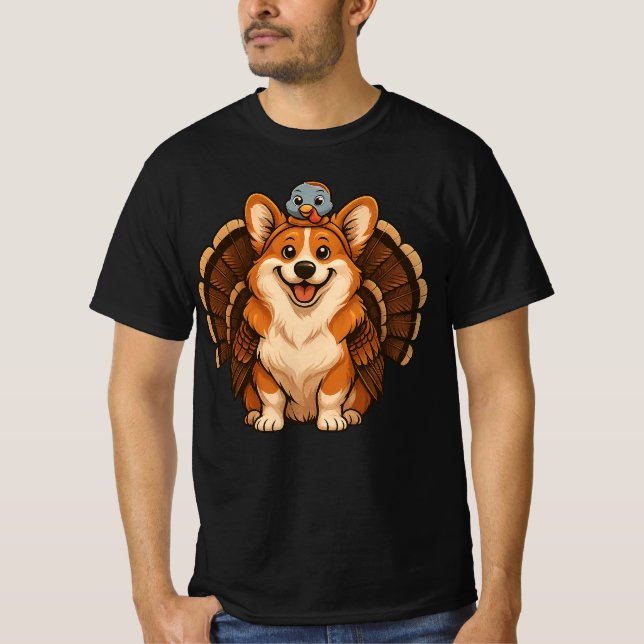 Corgi Wearing Turkey Fall Autumn Thanksgiving  T Shirt (Framsida)