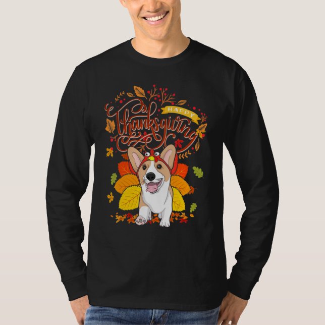 Corgi Wearing Turkey Hat Fall Autumn Thanksgiving T Shirt (Framsida)