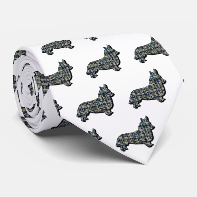 Corgi Welsh Gult & Black Grid White Tie Slips (Rullad)