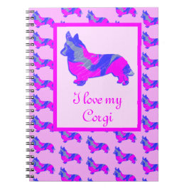Corgi Welsh Hund älskare Rosa & Blue Silhouette Anteckningsbok