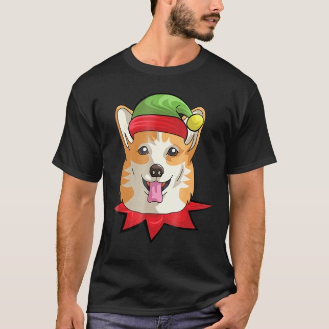 Corgi Welsh Hund Elf jul Gif T Shirt (Framsida)