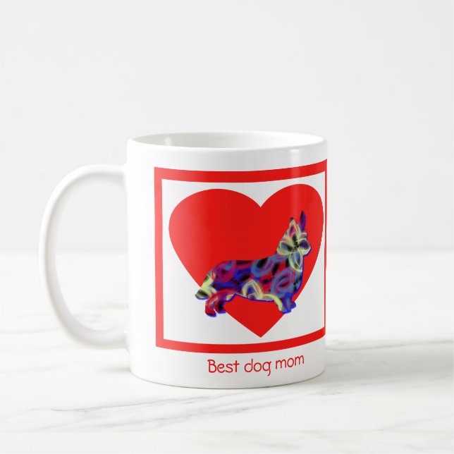 Corgi Welsh Hund Red Valentine Day Heart Kaffemugg (Vänster)
