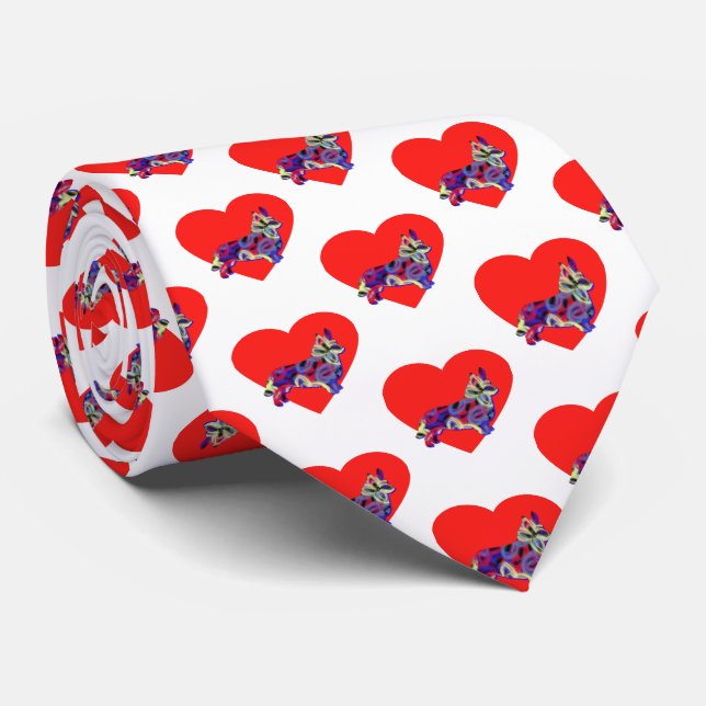 Corgi Welsh Hund Red Valentine Day White Nacke Slips (Rullad)