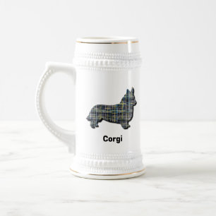 Corgi Welsh Hund Silhouette Gult & Black Grid Sejdel