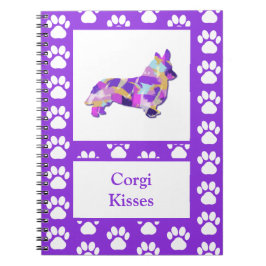 Corgi Welsh Kisses Hund Silhouette PurplePY&B Anteckningsbok