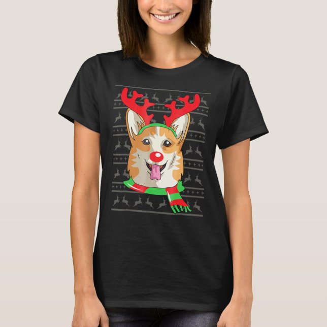 Corgi Welsh Reindeer jul Gif T Shirt (Framsida)