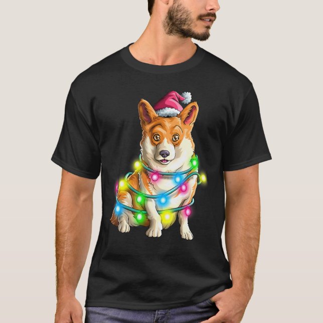 Corgi Welsh Santa Julgran Ljus för Hund T Shirt (Framsida)