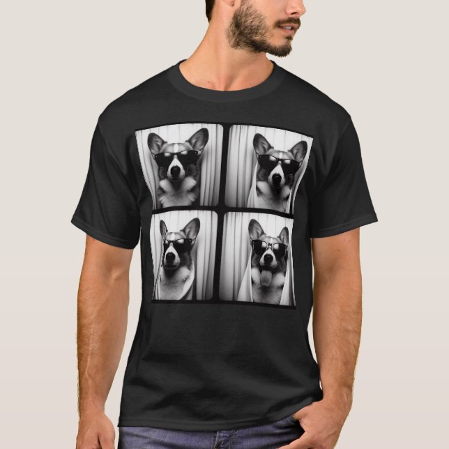 Corgi Whit Sunglasses Photobooth T Shirt (Framsida)