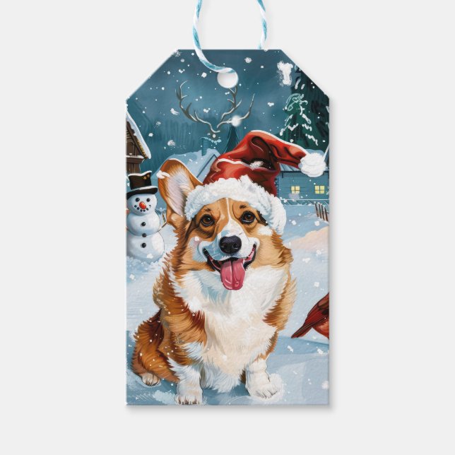 Corgi Winter Wonderland jul Joy Presentetikett (Framsidan)