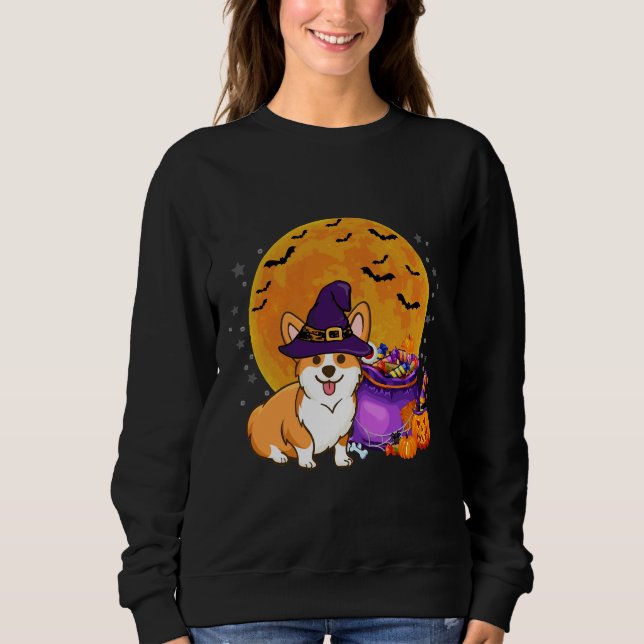 Corgi Witch Autumn Fall Pumpkin Halloween Costume T Shirt (Framsida)