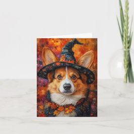 Corgi Witch Halloween Helgkort