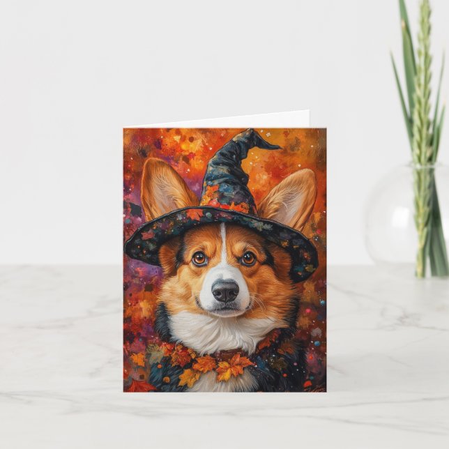Corgi Witch Halloween Helgkort (Framsida)