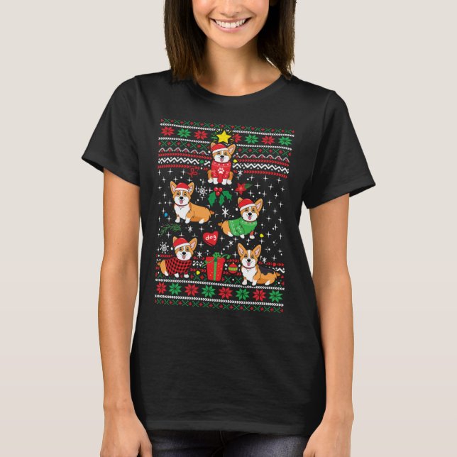 Corgi Xmas Tree Santa Dog  Ugly Christmas T Shirt (Framsida)