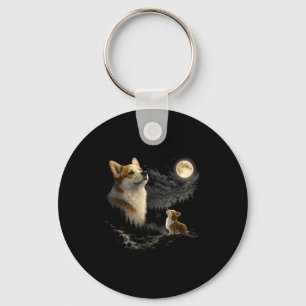 Corgi ylar mot månen vintage 90-tal rolig hund nyckelring