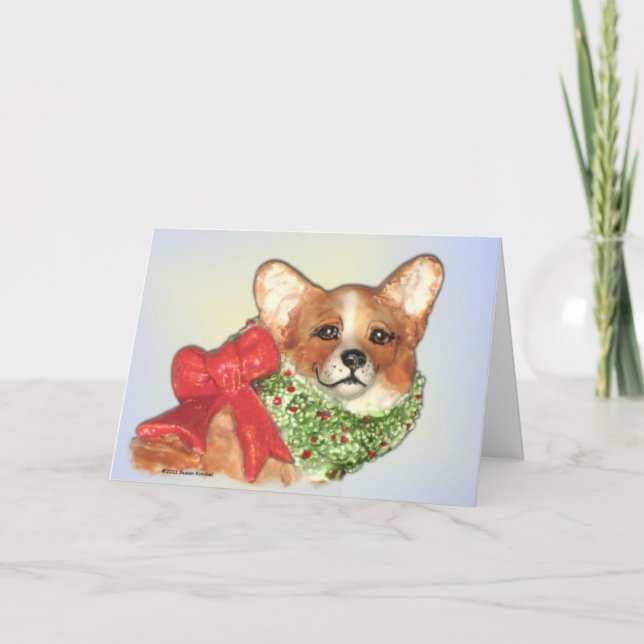 Corgien med Wreathe julkortet Helgkort (Framsida)