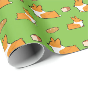 Corgien släntrar gåvan som slår in papper presentpapper