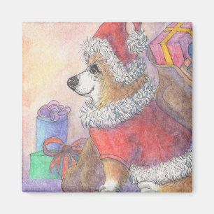 Corgihund i jultomtendräkt magnet